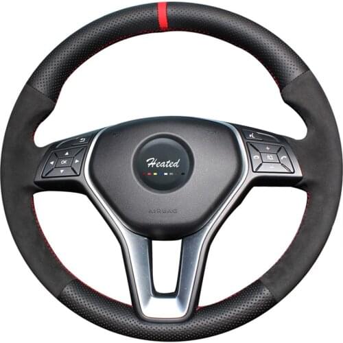 Suede Leather Stitched braid on the Steering Wheel Cover for Mercedes Benz A-Class 2013-2015 B-Class 2011-2014 CLA-Class