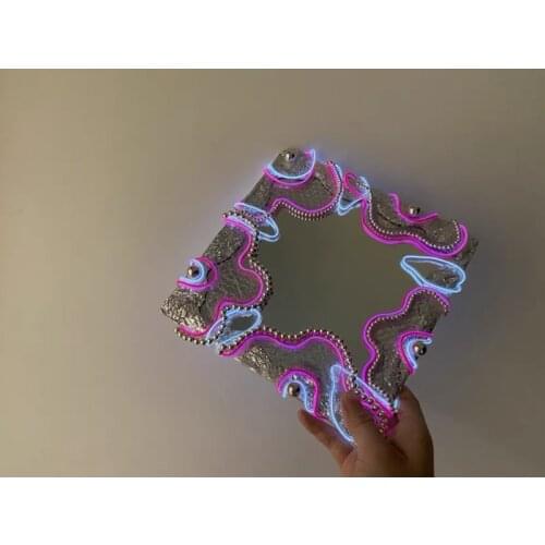 Handmade Gift Mirror Irregular Unique Neon Decorative Mirror Acrylic Two Color Mirror With Light Square 20cm 30cm Ornaments