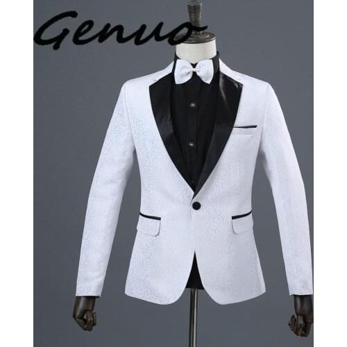 Genuo Men Royal Blue White Red Jacquard Stage Costumes Singer Wed-ding Suit Jacket Men Blazer Designs Jaqueta Slim Fit