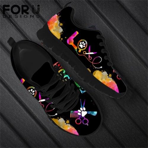 FORUDESIGNS Flats Shoes For Women 2021 Watercolor Dog Groomer Stylish Design Female Anti-Skid Outdoor Walk Sneakers Casual Mujer
