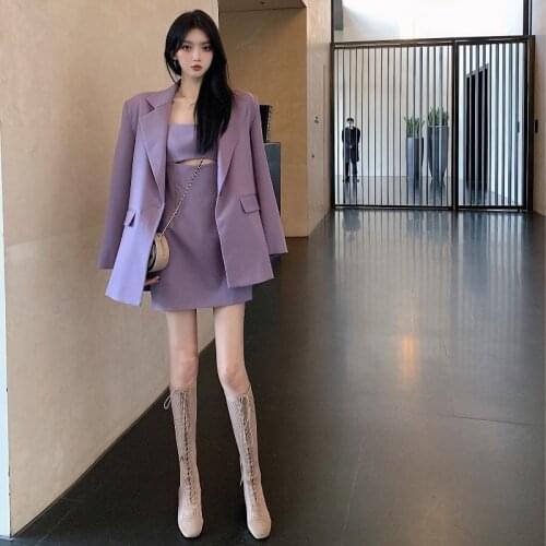 Work Fashion Dress Suits 2 Piece Set For Women Blazer Solid Jacket & Dress Short Mini Dress Businesss Office Lady Suit Feminino