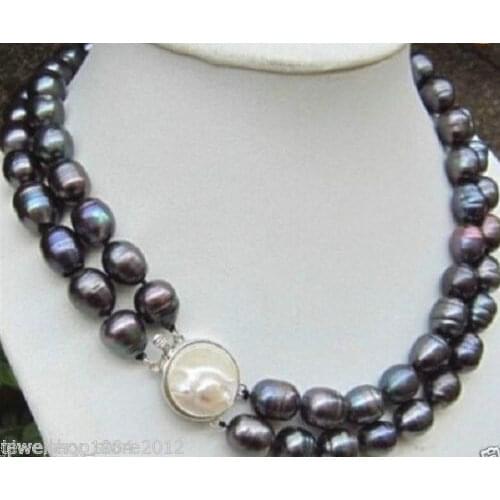 Women Gift word Love HOT 2row 11-13MM black BAROQUE south sea REBORN PEARL NECKLACE 17-18 mujer for jewelryCZ Luxury Ms. girl