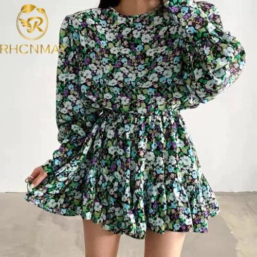 2020 Summer Floral Print Vintage Elegant Dress Women Korean Style Sexy Chic Office Lady Slim Long Sleeve Women Dresses Vestidos