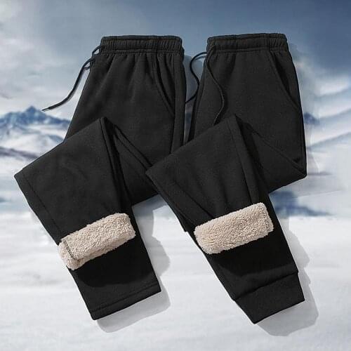 Winter Men Plush Liner Sweatpants Solid Color Drawstring Sports Trousers Pants Quality Fleece Trousers Sportwear Fitness Joggers
