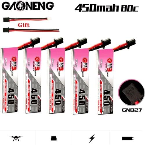1-10PCS GAONENG GNB Max 160C 1S 3.8V Lipo Battery 450mAh 80C GNB27 Plug for RC FPV Racing Drone Quadcopter Frame Kit Parts