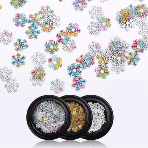1 Box Gold Silver Nail Art Glitter Hollow Out Nail Snow Flakes Sequins Mixed Design Decorations For Gel Polish Nail Accessories