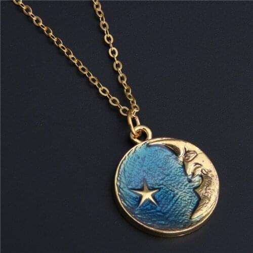 1pc 2019 New Enamel Metal Blue Star Moon Pendant Chain Necklace For Women Jewelry Gifts E502