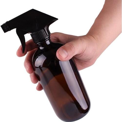 1pcs 500ml 16OZ Amber Glass Spray Stream Bottle w/ black trigger sprayer cap for essential oil empty cosmetic container cleaning