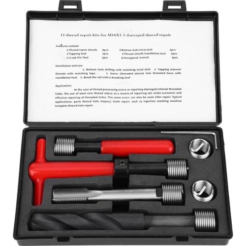 11Pcs M16x1.5 Thread Repair Kit Stainless Steel Twisted Drill Wrench Tap Insertion tool with Case helicoil kit Car Repair Tools