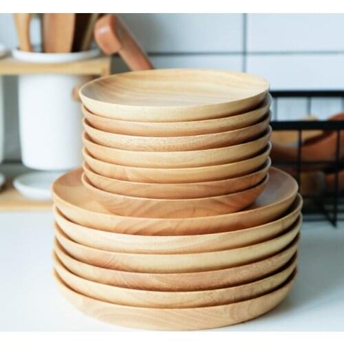 2pcs Round Wooden Plates Large Small Wood Plate Set Fruit Snack Serving Plate Cake Dishes Food Tray Wooden Utensils Tableware