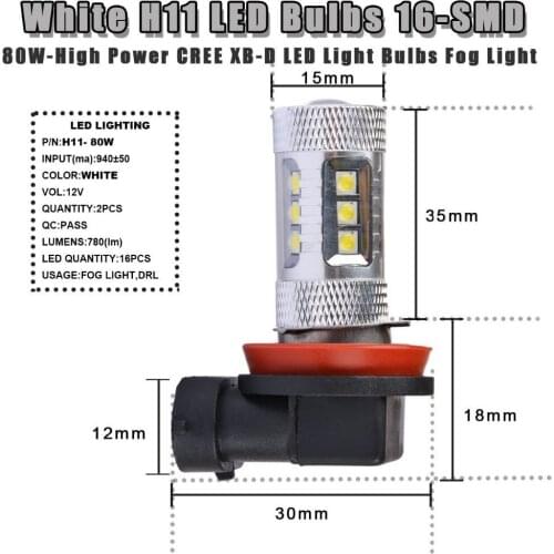 2Pcs CREE Chips LED Auto Lights 80W White Fog lamps H4,H7,H8,H9,H10,H11,H13,H16,9005,9006,9007,P13W,PY24W,PSX26W, Car Lighting