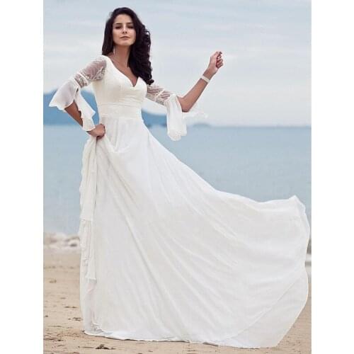 2021 Sexy Lace Wedding Dresses Deep V Neck Beaded Appliqued Beach Boho Wedding Dress Bridal Gowns vestidos de noiva