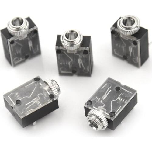 5pcs/lot 5 Pins 3.5mm Black, Silver Tone Audio Mono Jack Socket PCB Panel Mount Headphone Parts