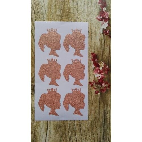 5x4cm Rose Gold Glitter Sticker Seal - Pink Silhouette Princess