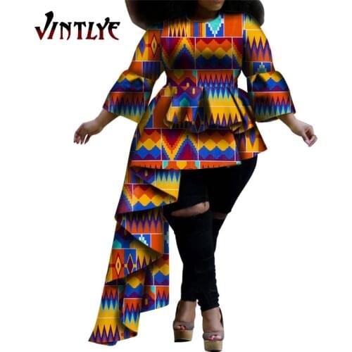 African Top for Women 100% Wax Print Fabric Plus Size Sexy Kanga Clothing Robe African Bazin Riche African Ladys Clothes WY5296