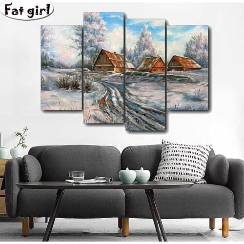 New diamond painting full square round mosaic 5d Winter snow scene Wooden house rhinestone cross stitch Embroidery Handmade gift