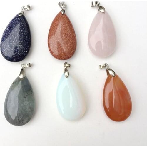 Assorted Natural Stone Water Drop Pendants Pendulum Crystal Fluorite Opalite Charming Jewelry Making Chakra Healing Reiki Beads