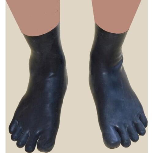 Seamless Solid Black Rubber Latex Fetish Short Five Toes Socks RLA048