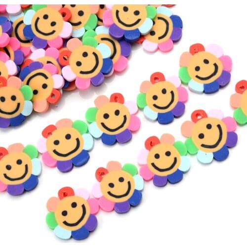 30Pcs/Lot Polymer Clay Beads 20mm Color Flower Shape Clay Spacer Beads For Jewelry Making DIY Bracelet Accessories With Hole