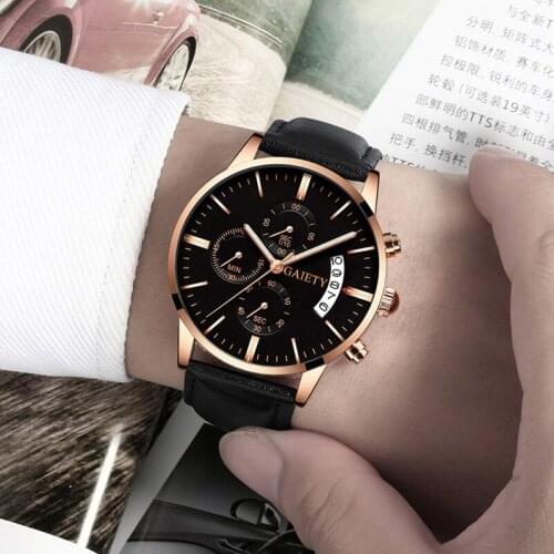 2020 relogio masculino watches men Fashion Sport Stainless Steel Case Leather Band watch Quartz Business Wristwatch reloj hombre