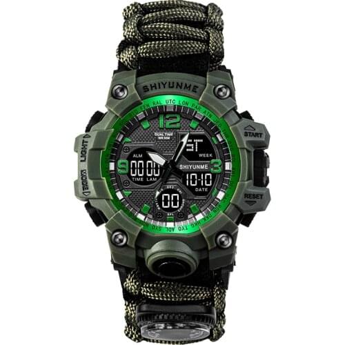 SHIYUNME Military Watch with Compass Men Waterproof Whistel Stopwatch Alarm Clock Sport Digital Wrist Watch Relogio Masculino