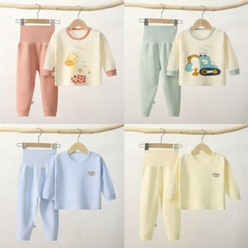 Kids Ribbed Pajamas Set Children Top and Pant Boys Girls PJS Cotton Toddler Pyjamas Clothes Nightwear Sleepwear