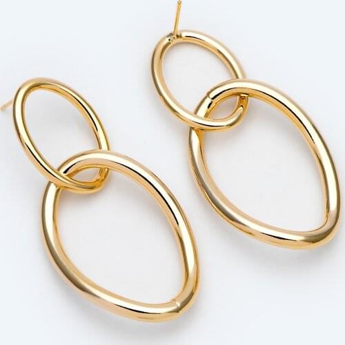 4pcs Long Oval Ear Posts, 18K Gold Plated Brass, Minimalist Earrings (GB-2045)