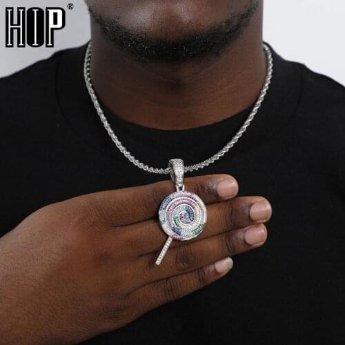 Hip Hop Bling Multicolor Lollipop Iced Out Bling Cubic Zircon Necklace & Pendant For Men Jewelry Charm Tennis Chain