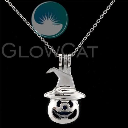 K839 Witch Hat Pumpkin Lantern Beads Cage Perfume Diffuser Stone Pearl Cage Locket Necklace Pendants for Oyster