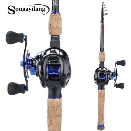 Sougayilang 1.8-2.1m High Quality Baitcast Rod Reel Combo M Power Carbon Fiber Fishing Rod 9+1BB Baitcasting Fishing Reel Kit