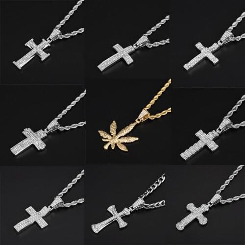 Classic Men Cross Pendant Necklace For Male Stainless Steel Necklace Statement Cruz Jewelry 24" Link Chain Maple Leaf Pendant