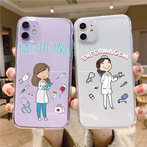 Cute Doctor Teacher Occupation Clear Phone Case For iPhone XS 11 12 Pro Max X XR 4 4S 5S 5 SE 2020 6 6S 8 7 Plus TPU Cover Funda