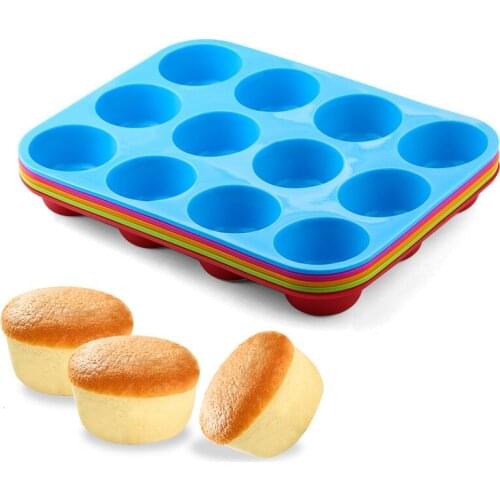 Mini muffin 12 hole round silicone mold cake DIY cookie fudge baking tray non-stick steamed pudding cake mold baking tool