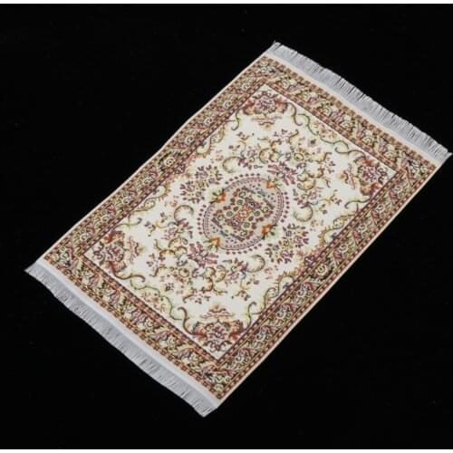 Handmade Miniatures Rug Flower Carpet Floor Covering, Dollhouse Accessory and Furniture, Vintage Style, 15x10cm
