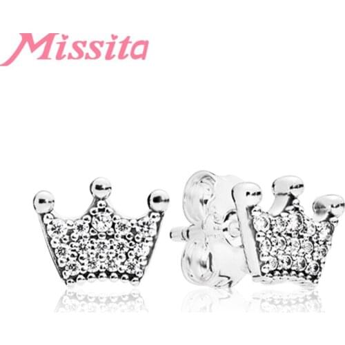 MISSITA New Crown Earrings for Women with Clear CZ Wedding Silver Color Jewelry Brand Stud Earrings HOT SELL Gift