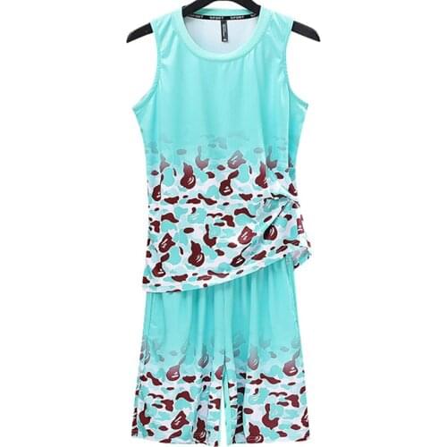 2021 Summer Mens Gradient Leopart Camouflage Suit Sleeveless Comfortable Vest & Printed Shorts Male Pajamas