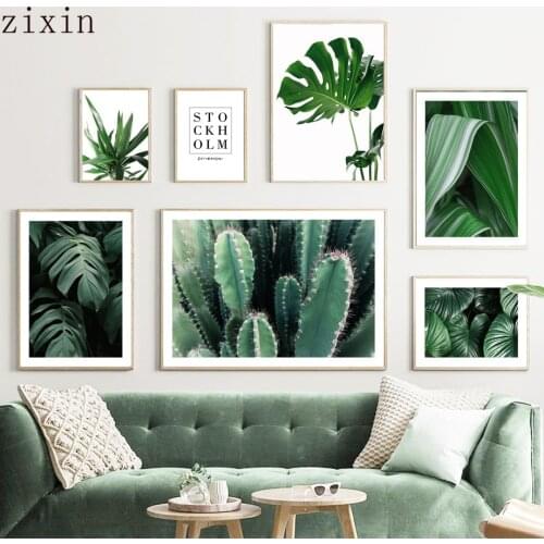 Green Plant Leaf Monstera Cactus Natural Wall Art Canvas Painting Nordic Posters And Prints For Living Room Decor Wall Pictures