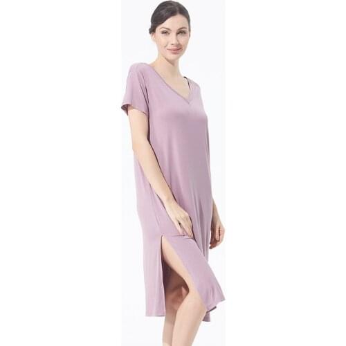 2XL-7XL plus size nightshirt women cotton V-neck night dress ladies casual sleepwear nightie female loose Side split nightgown