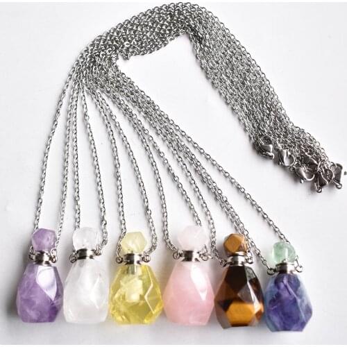 Wholesale 2pcs/lot fashion natural fluorite stone amethysts Perfume bottle Necklace pendants for Jewelry accessories Making
