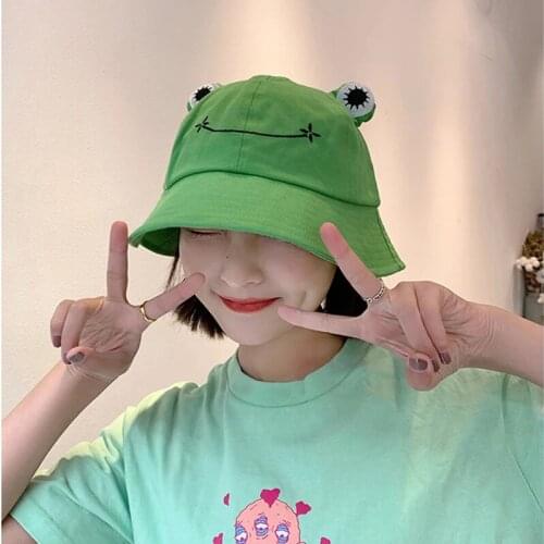 Korean Style High Quality Cotton Bucket Hat Trendy Cute Frog Shape Fisherman Hat Fashionable Beautiful Sun Hat For Women Gorro