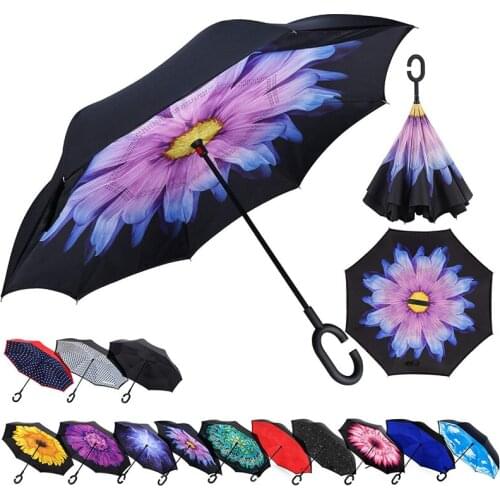 Popular Business type Double Layer Car Reverse Umbrellas With Pothook Women Men Windproof UV Protection Umbrella