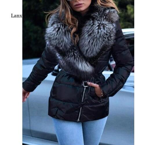 Casual Womens Fur Collar Hooded Coat Long Sleeve Luxury Jacket Thicken Warm Plus Size Short Jacket