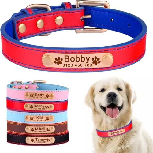 Adjustable Soft Leather Unisex Dogs Collar Personalized Custom Free Engraved Name Tag Dog Collar Small Large Product Dog Collar