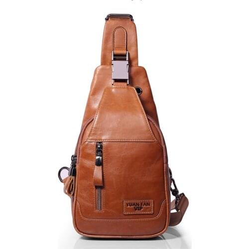 Genuine Leather Men Single Backpack Rucksack Fashion Bag Retro Casual Travel Male Cross body Messenger Chest Day Bag Knapsack