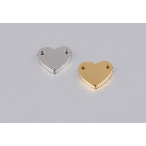 Silver Color/Gold Color Stainless Steel Mini Heart Charms 2 Hole Connectors For Bracelet Blank Metal Tag Mirror Polished 20pcs