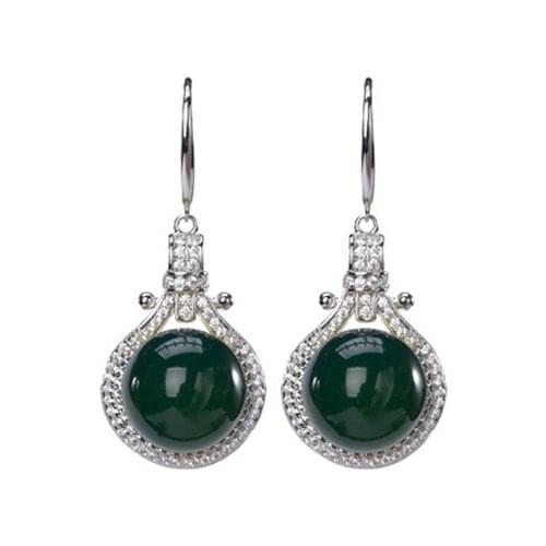 S925 sterling silver Natural Mexico blue amber Eardrops Personality Light luxury Temperament Ladies Ear hook Earrings