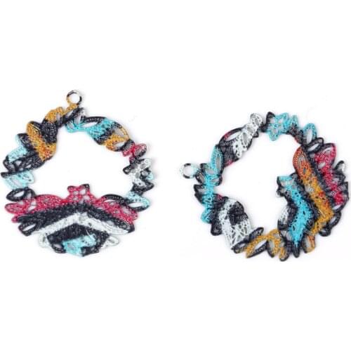 Iron Based Alloy Enamel Painting Charms Circle Ring Green Multicolor Filigree 23mm( 7/8") x 20mm( 6/8"), 10 PCs