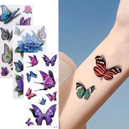 Women Waterproof Disposable Tattoo Sticker Butterfly Rose Flower Temporary Tattoos Sticker Arm Clavicle Body Art Makeup 3D