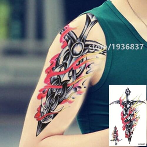 Nu-TATY Waterproof Temporary Tattoo Sticker 22 Set Strange Pattern Style Flame Knife Flame Sword Japanese Monster Hannya Mask