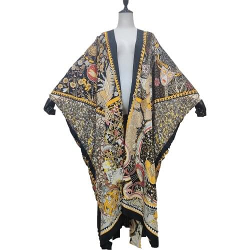 Japanese 2021 New Summer Fashion Outfit Silk Print Open Side Kimono For Lady Traditional Middle East Muslim Women Robe